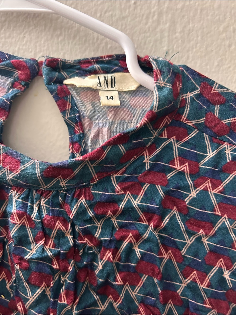 AND Teal & Burgundy Geometric Print Top